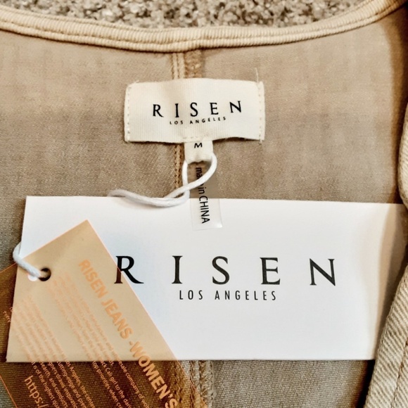NWT - RISEN Stretch Denim Khaki Tan Crop Vest Button Front Size M - Picture 5 of 13